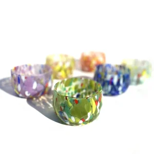6 Ciotole Colombina in Vetro Soffiate e Lavorate a Mano con Murrine di Murano, linea “I Colori di Murano” Made in Italy